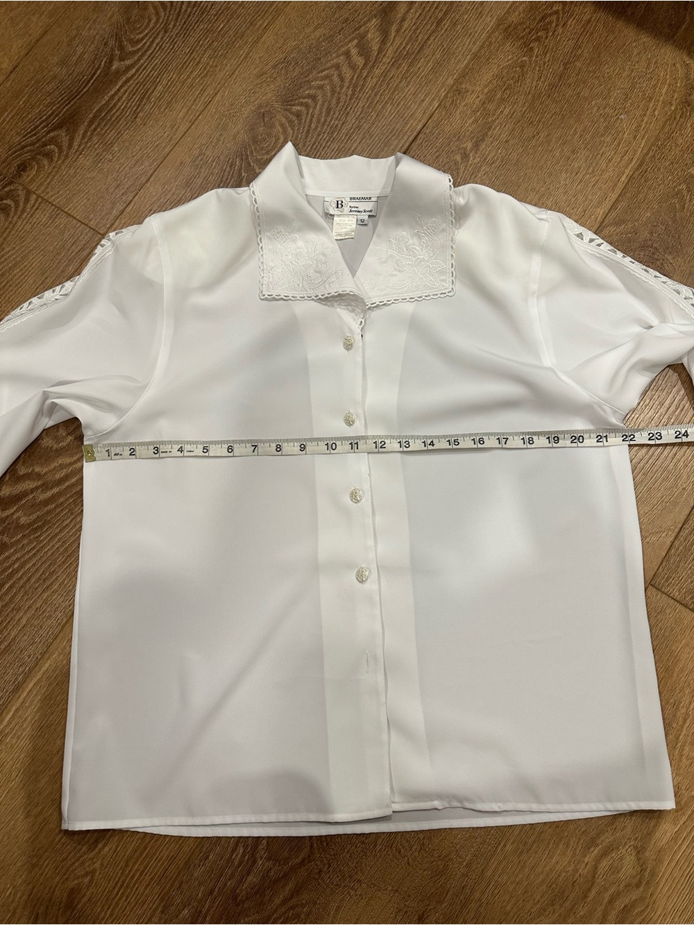 vintage breamar by Jeremy Scott button down blouse with lace cut out sleeve 12 - Picture 7 of 8